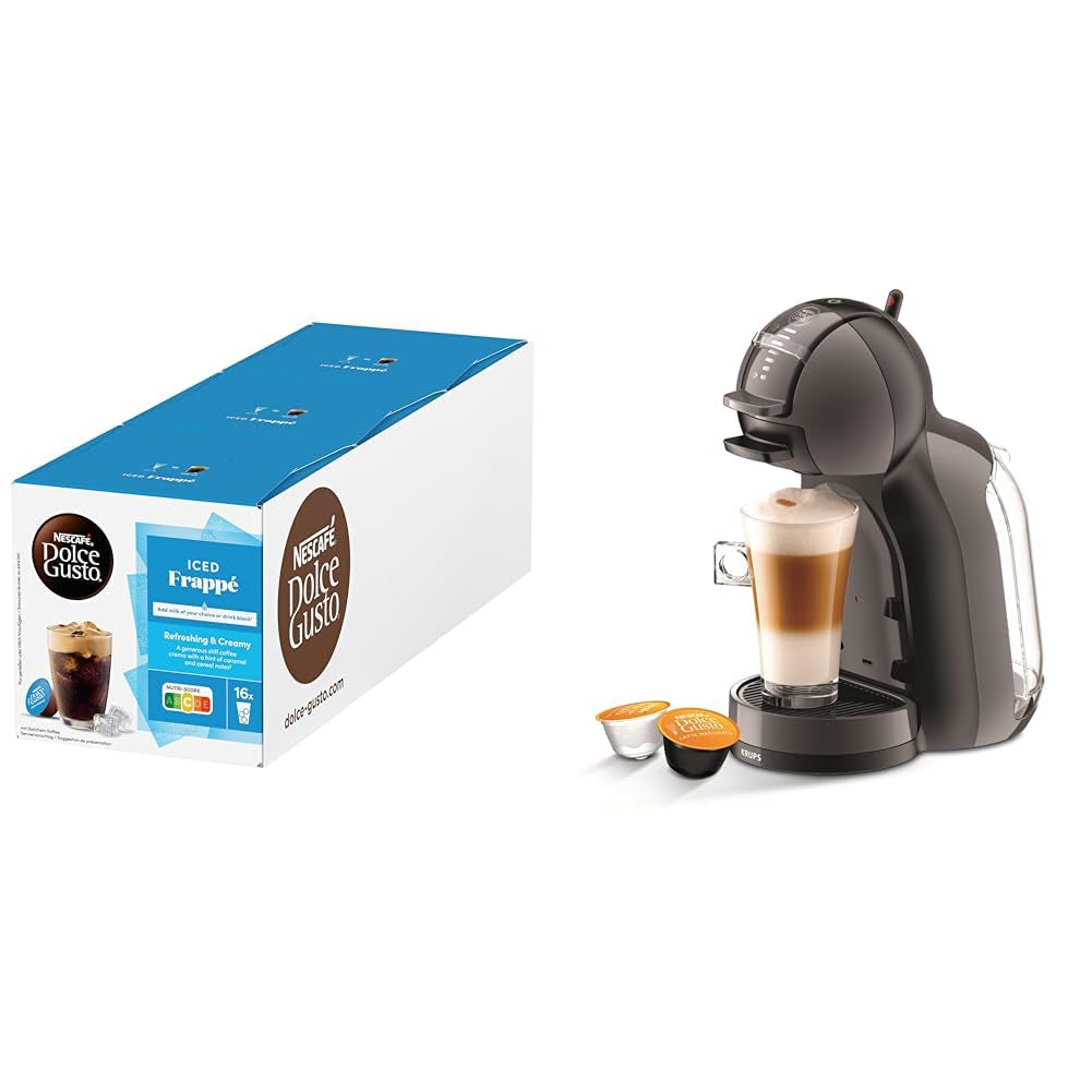 NESCAFÉ DOLCE GUSTO MINI ME by KRUPS schwarz/anthrazit automatyczna Kaffeekapselmaschine mit NESCAFÉ Dolce Gusto Iced Frappé, opakowanie 3 sztuk (3 x 16 porcji)