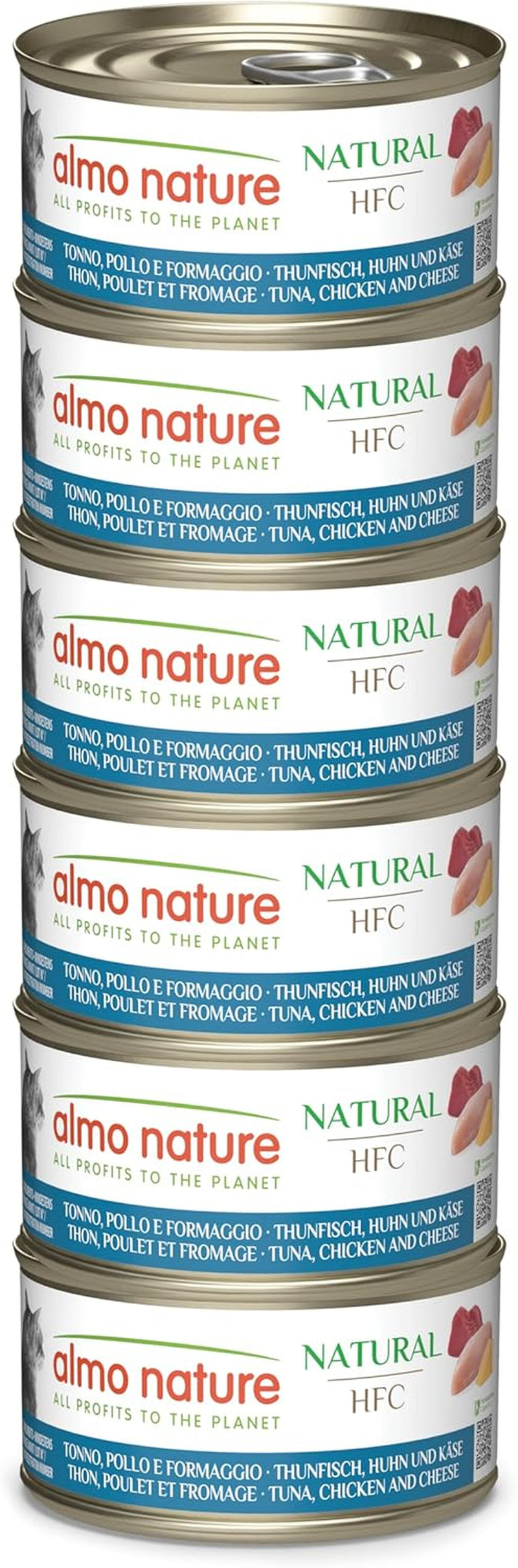 Almo Nature HFC Natural - Mokra karma dla dorosłych kotów - Tuńczyk, Kurczak i Ser - Jakość ludzka, Bezglutenowa - 6 x 70g