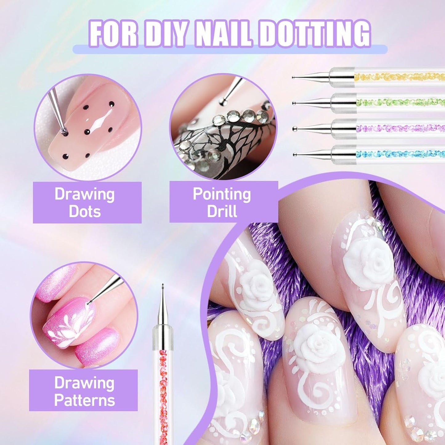 Sularpek 6 Stück Nagel Pinsel, Nail Art Pinsel, Pinsel Nageldesign, Nagel Pinsel Set, Nail Art Dotting Tools Mit 1 Gąbkowy aplikator w pędzelku, Nageldesign Zubehör Für DIY Nail Art Design