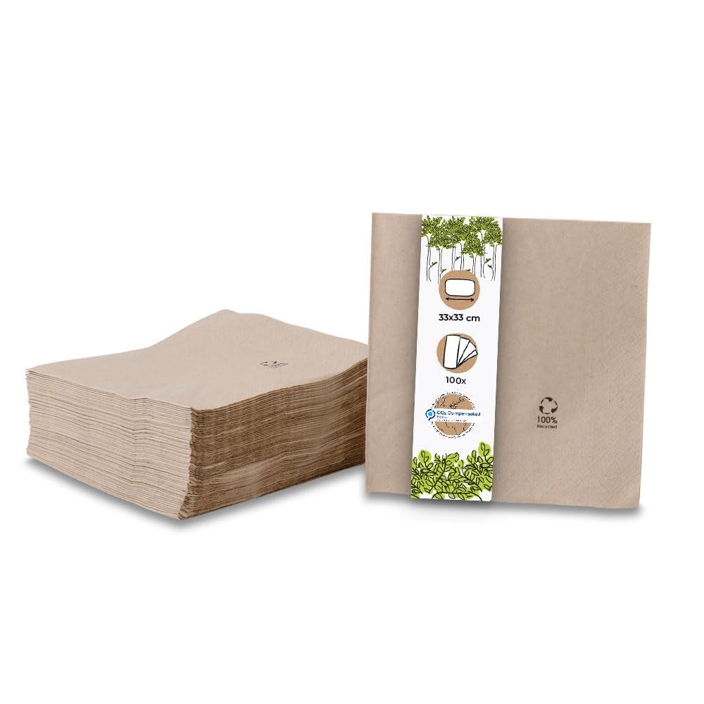 Organiczne, ekologiczne serwetki wykonane z papieru makulaturowego I Wysokiej jakości serwetki papierowe 10 X 10 cm I 100 sztuk Serwetki koktajlowe Niebielone Biodegradowalne Kompostowalne
