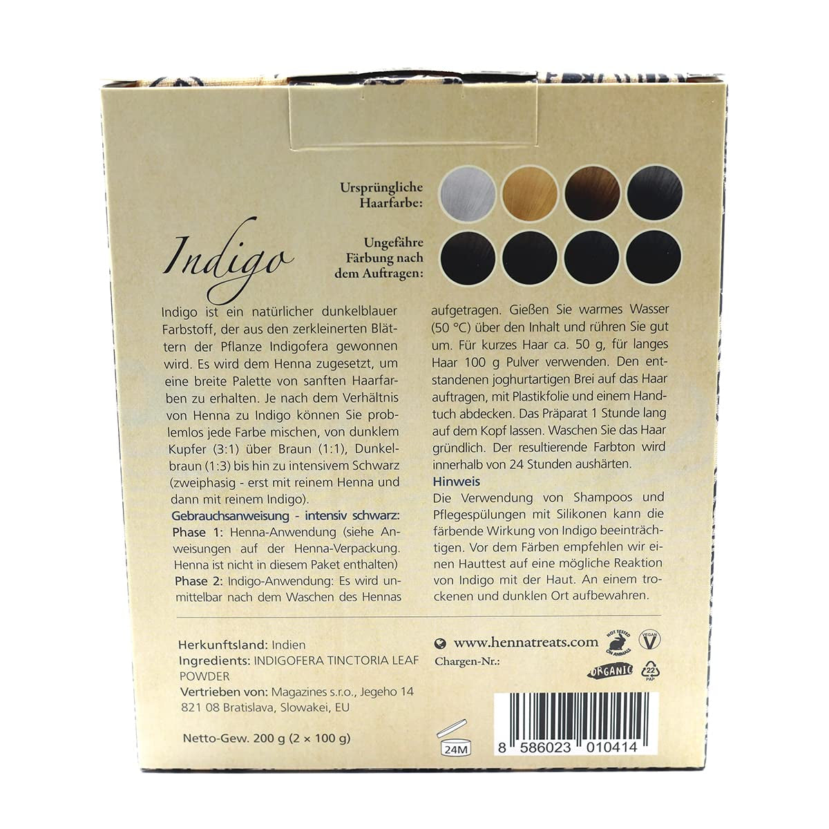 Indygo - Czarny - Naturalny kolor włosów - Puder - 200g Farba do włosów Naty Shop