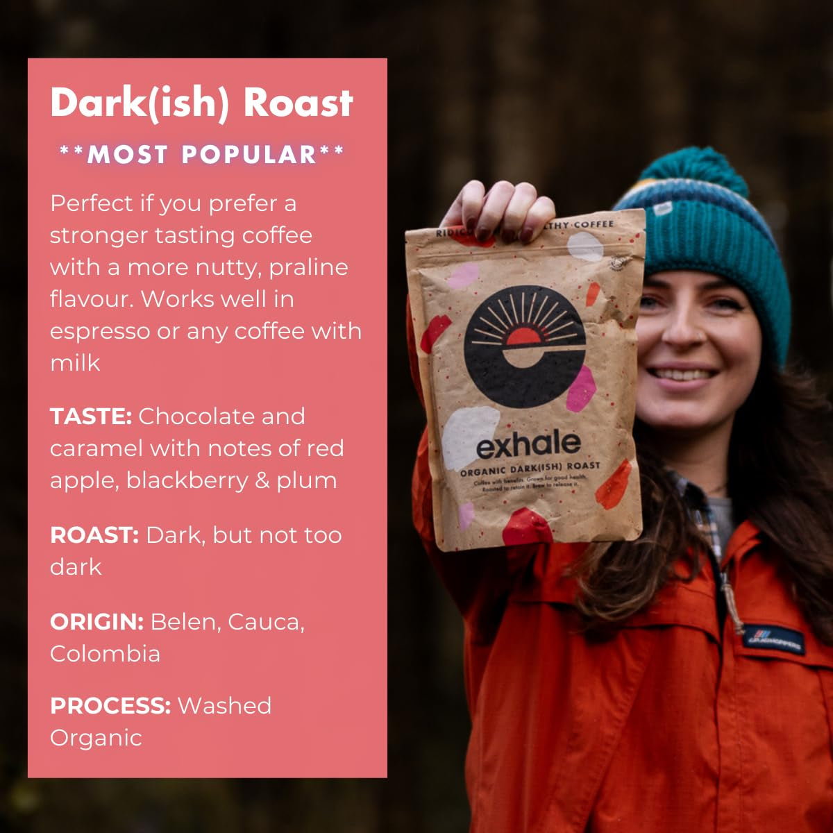 EXHALE Bio GANZE BOHNEN – Dunkel Gerösteter Kaffee – opakowanie 450g – Mykotoxinfrei & Geeignet für Kuloodporna kawa – Single Origin i 100% Arabica Bohnen