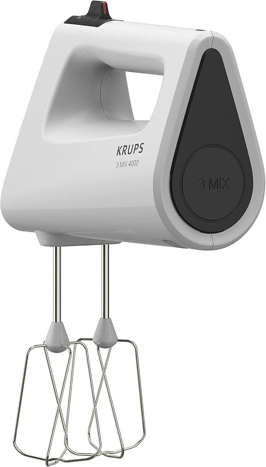 Krups GN4001 3 Mix 4000 Mikser ręczny | 450 W | Solidna konstrukcja | Sterownik zmiennej prędkości | Funkcja Turbo-Und Auswurf | Zawiera 2 Rührbesen i 2 Knethaken | Weiß/Grau Kitchen Naty Shop