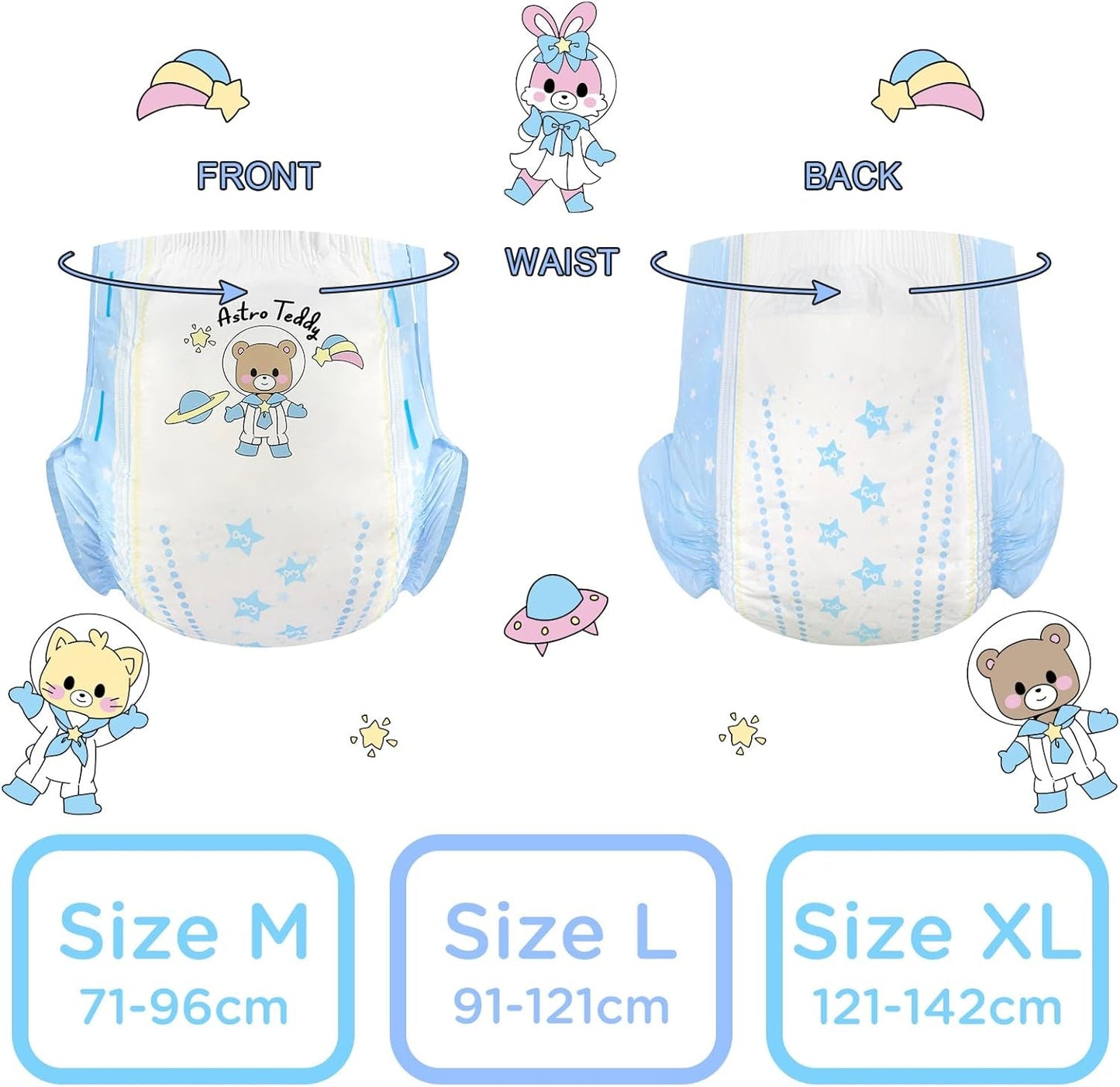 Pieluszki z nadrukiem dla dorosłych 5500-5800 ml, 2 opakowania, 3 nadruki, losowy asortyment - Astro Babies (L)