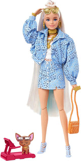 Barbie HDJ46 - dodatkowa lalka w sukience z koszulką do koszykówki i akcesoriami, zwierzątko Corgi, bardzo długie kręcone włosy z różowymi smugami i elastycznymi stawami, zabawka prezentowa dla dzieci 3+ Naty Shop Dolls 0
