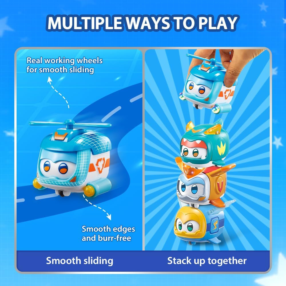 Super Wings Super Zwierzęta 4 szt. Shine, Golden Boy, Jerome, Ellie Przełączany wyraz twarzy Efekt błyskawicy Przenośna zabawka dla 3 4 5 6 7 8 lat Chłopiec Dziewczyna 2 cale Figurki Naty Shop