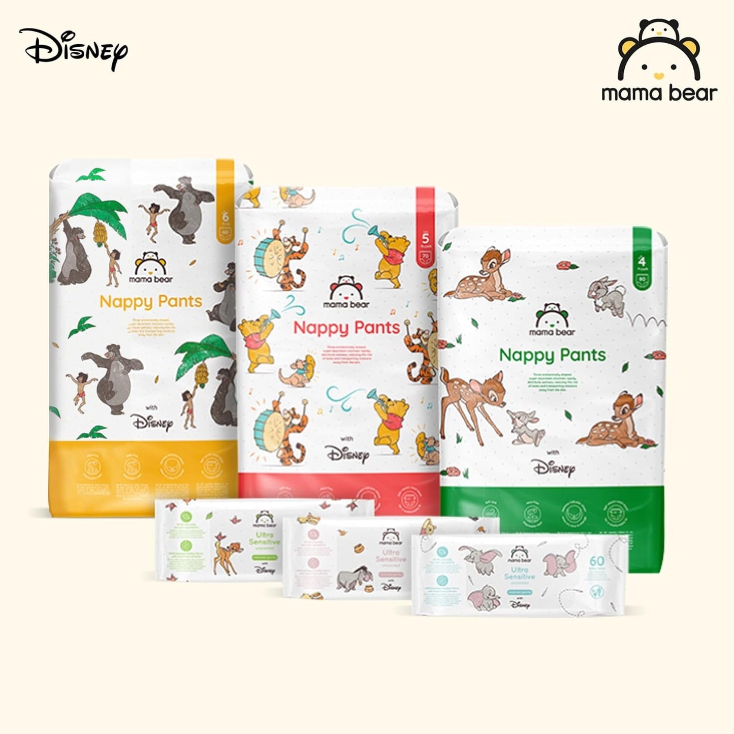 Marka Amazon: Mama Bear Disney Rozmiar 6 (15+ kg) - opakowanie miesięczne, białe, 120 sztuk (2 opakowania po 60)