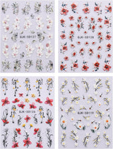 JMEOWIO 3D Nagelsticker Blumen Nail Art Naklejka Selbstklebend Nagelaufkleber 5D Stereoskopisch Frühling Sommer Dekoration Nageldesign Zubehör 4 Blatt