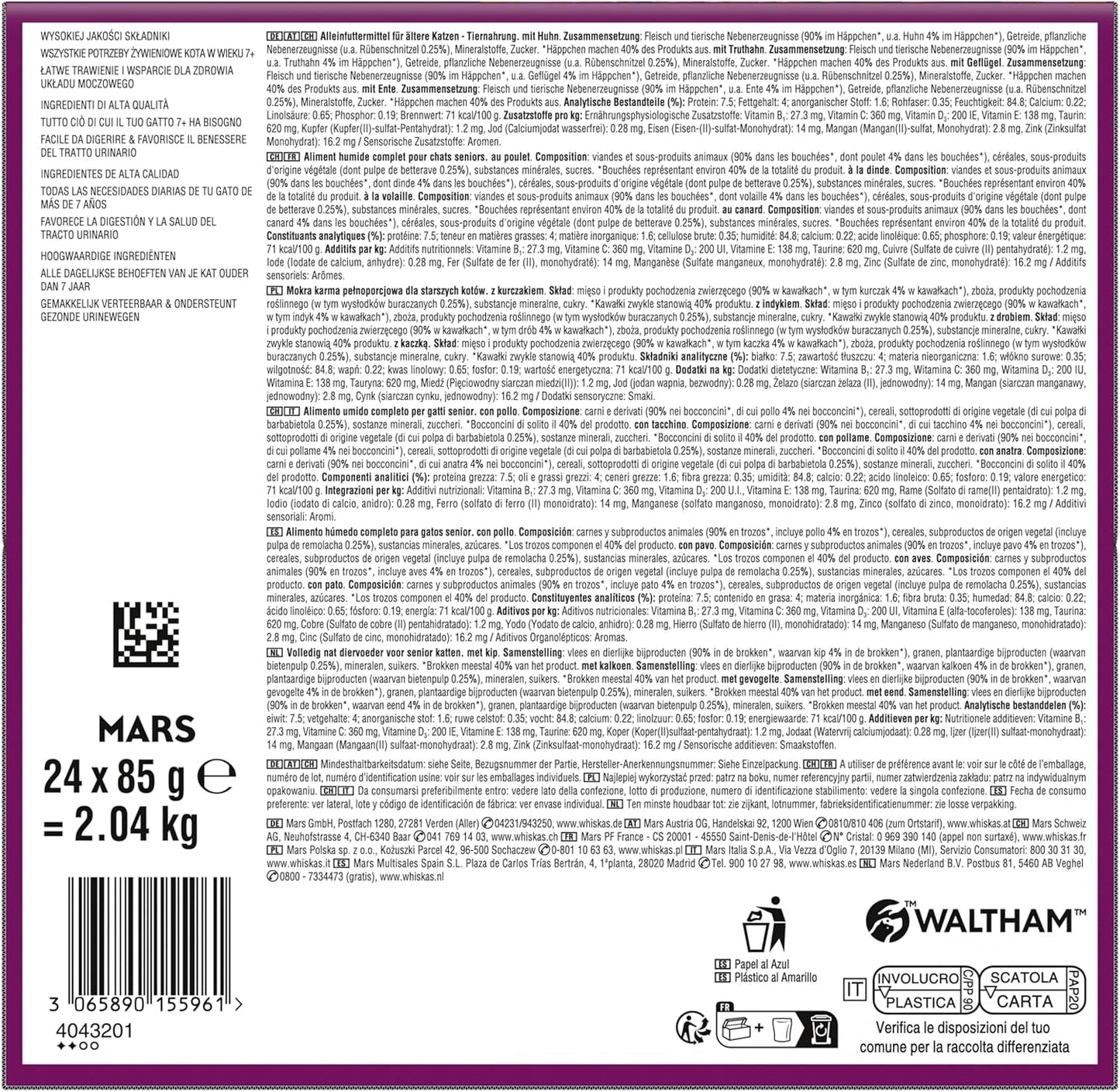 Whiskas 7+ Mokra karma dla kotów Wybór drobiu w sosie 24 x 85 g (2 opakowania) - Wysokiej jakości mokra karma dla kotów od 7 lat w 48 saszetkach