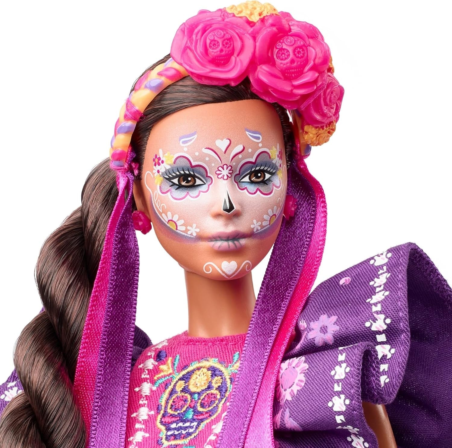 2022 Día De Muertos Lalka Barbie z marszczoną tradycyjną sukienką, wieńcem kwiatowym i farbą do twarzy Calavera, prezent dla kolekcjonerów