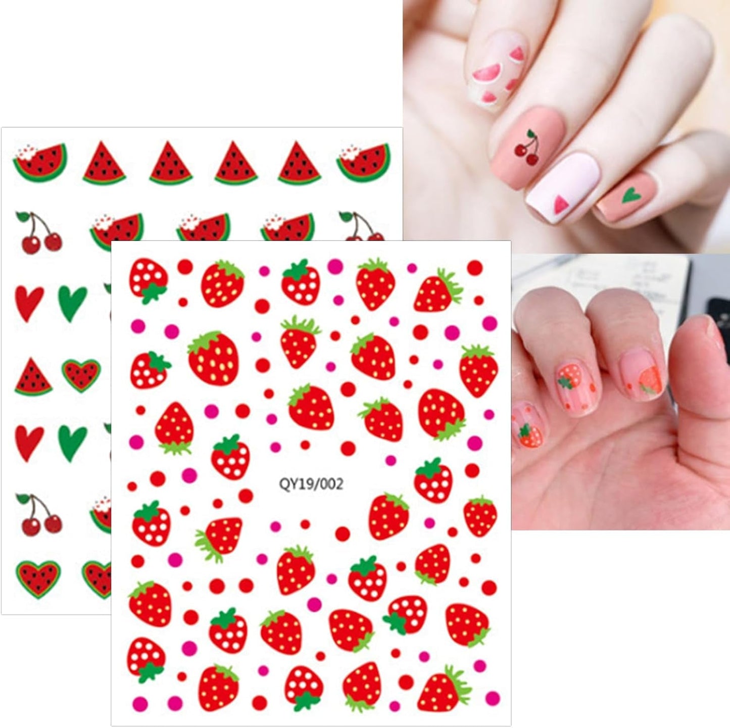 JMEOWIO Süße Nagelsticker Für Kinder 14 Blatt Nail Art Naklejka Selbstklebend Nagelaufkleber Regenbogen Blumen Frucht Dekoration Nageldesign Zubehör