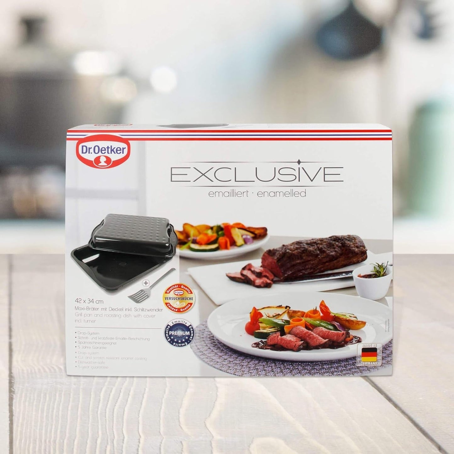 Dr. Oetker Maxi Fryer ze stalową pokrywą, kwadratowe naczynie rodzinne do pieczenia kurczaka i warzyw Formy i blachy do pieczenia Naty Shop