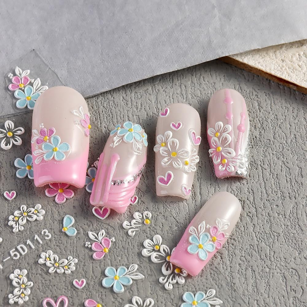 5D Geprägte Blume Nagelsticker Nagelfolie Selbstklebend Acryl Geschnitzte Blumen Nagelaufkleber Schmetterling Naklejka na paznokcie Blütenblätter Nageldesign Aufkleber Nägel Zubehör Kwiatowe naklejki na paznokcie