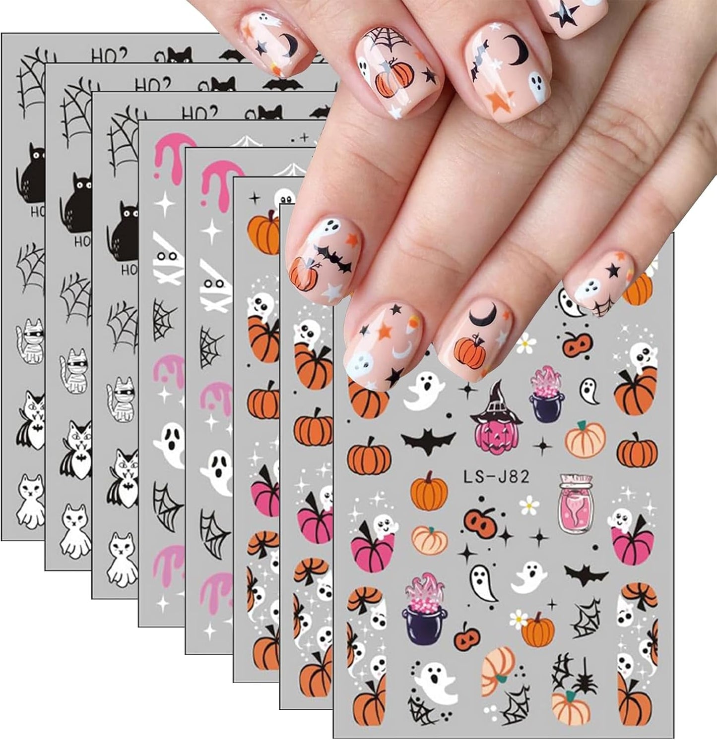 Nagelsticker Halloween, 8 Blätter Halloween Nagelsticker, Kürbis naklejka na paznokcie, zdobienia paznokci, Nagel Charms, Nagel Zubehör, Nageldesign, Boże Narodzenie (typ A)