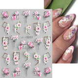JMEOWIO 3D Nagelsticker Frühling Blume Nail Art Naklejka Selbstklebend Nagelaufkleber 5D Stereoskopisch Buntes Sommer Blumen Dekoration Nageldesign Zubehör 4 Blatt