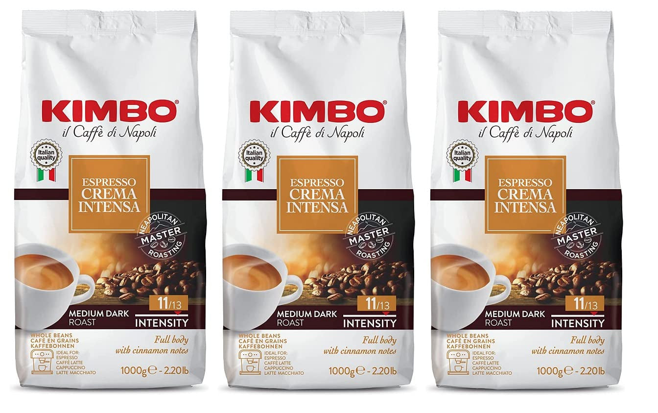 3x Kawa ziarnista Espresso Intensywna śmietanka, Średnio ciemne palenie, Całe ziarna kawy, Torba 1 kg, Kawa z Neapolu