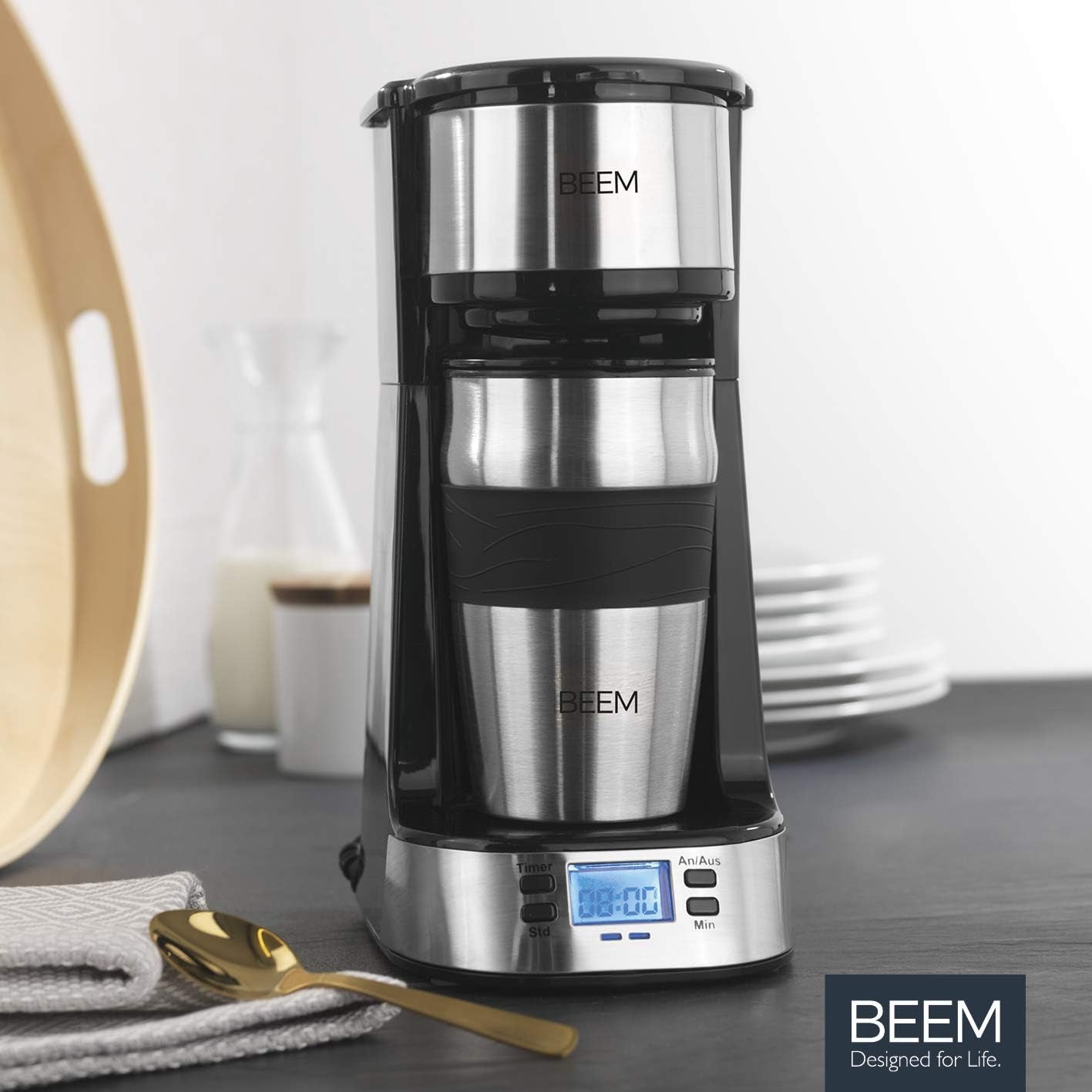 Ekspres BEEM THERMO 2 GO z pojedynczym filtrem i kubkiem termicznym 0,4 l | Filtr stały | Z 24-godzinnym timerem na poranną filiżankę gorącej kawy, bez czekania | 750 W