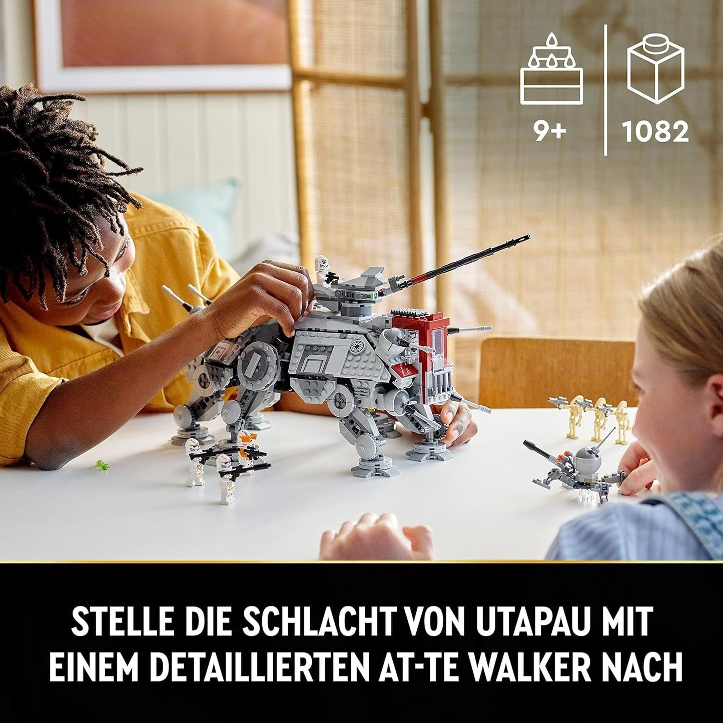 LEGO Star Wars Mobilny model zabawkowy At-Te Walker Zestaw minifigurek zawierający 3 żołnierzy-klonów, droidy bojowe i droida karłowatego 75337 Zestawy do budowania Besuche den LEGO-Store