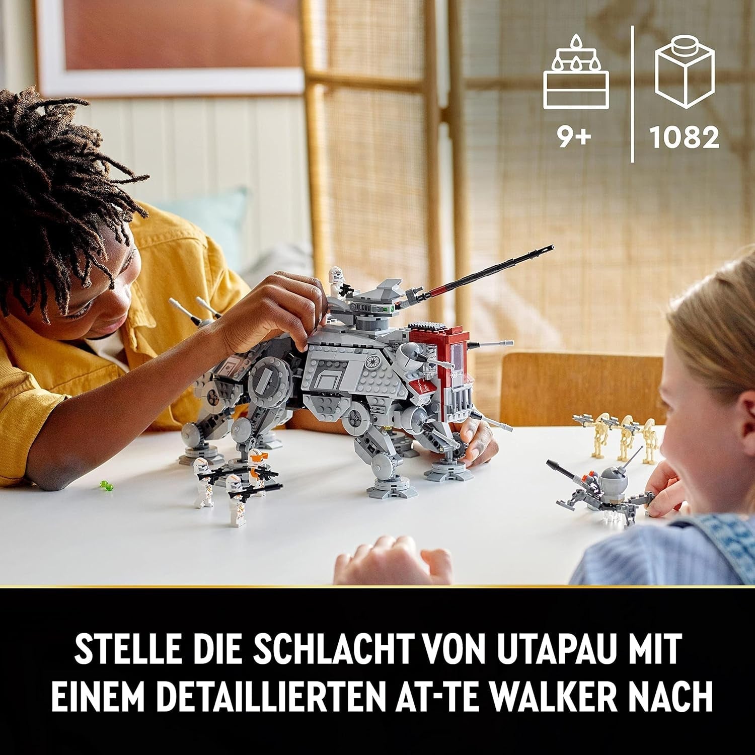 LEGO Star Wars Mobilny model zabawkowy At-Te Walker Zestaw minifigurek zawierający 3 żołnierzy-klonów, droidy bojowe i droida karłowatego 75337 Zestawy do budowania Besuche den LEGO-Store