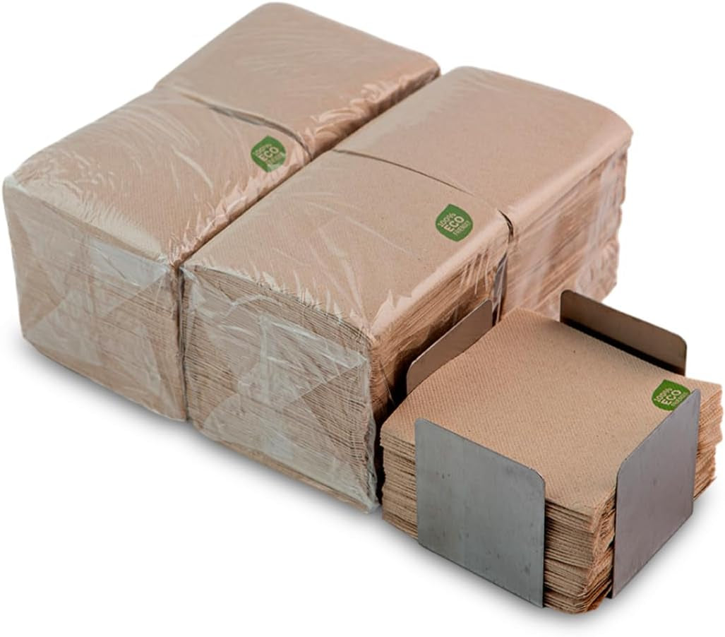 300 szt. serwetek papierowych koktajlowych, w 100% nadających się do recyklingu i biodegradowalnych, stojak na serwetki ze stali nierdzewnej, serwetki ekologiczne, 10 x 10 cm, złożone.