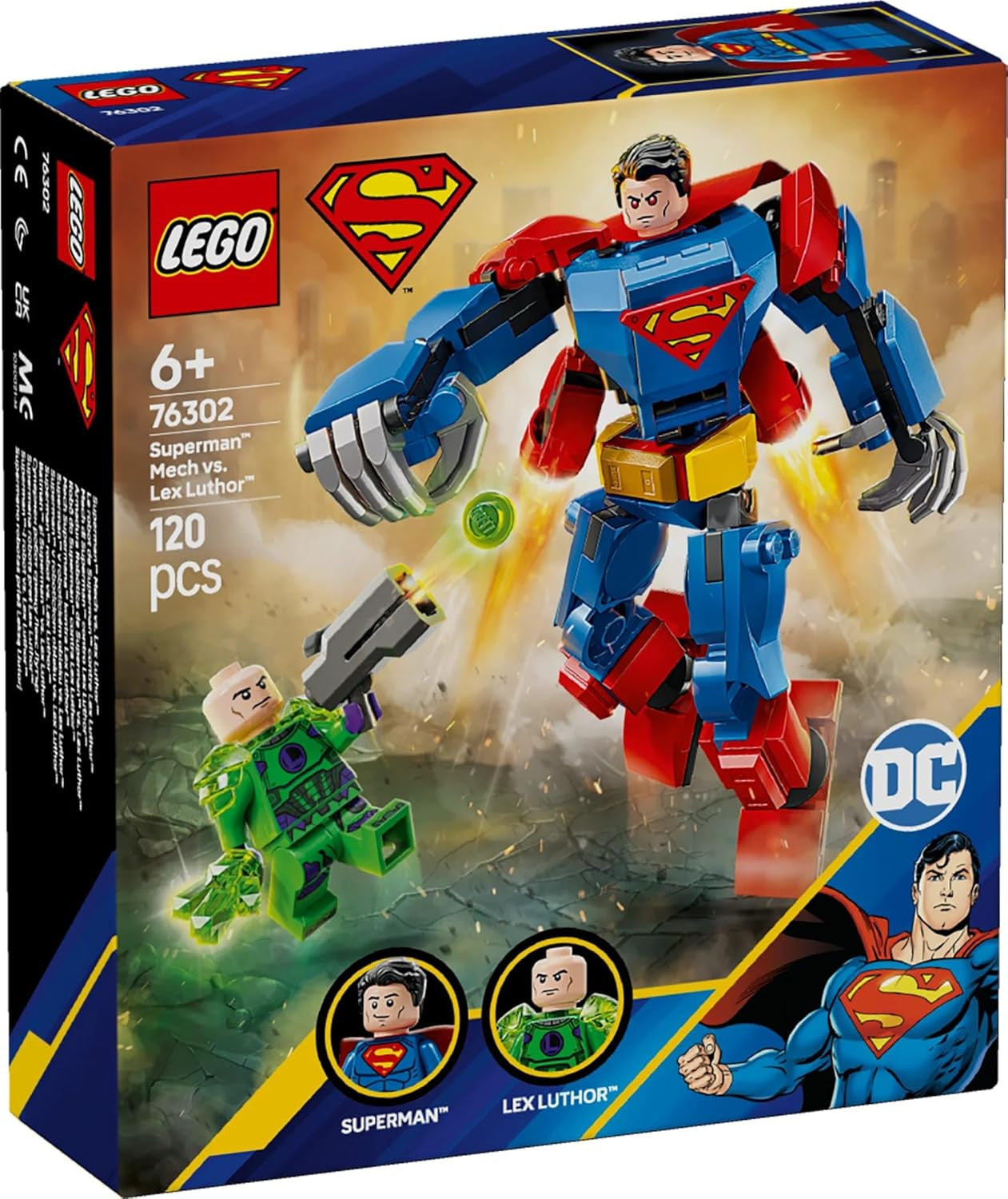 LEGO DC Superman Mech kontra. Lex Luthor — zabawka superbohatera z 2 minifigurkami — figurka do zbudowania z ruchomymi rękami, nogami i palcami — prezent dla chłopców i dziewcząt w wieku od 6 lat 76302 Zestawy do budowania Besuche den LEGO-Store
