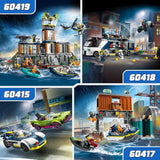 LEGO City Pościg samochodowy z radiowozem i mięśniakiem, zabawkowy pociąg z 2 samochodami wyścigowymi, prezent policyjny dla dzieci, chłopców i dziewcząt od 6 lat, zestaw z policjantem i minifigurkami Ganovinem 60415 Zestawy do budowania Besuche den LEGO-Store