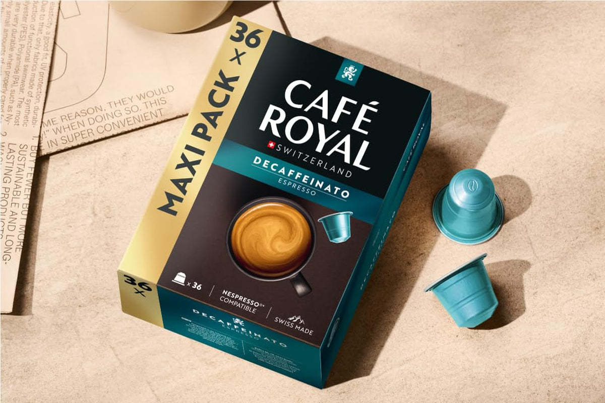 Café Royal Espresso Decaffeinato – kapsułki kawy kompatybilne z Nespresso®, 100% Arabica, Intensität 6/12, Rainforest Alliance, bezkofeinowa, 36 kapsułek