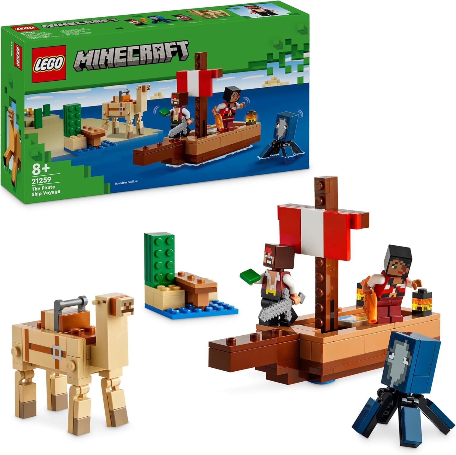 LEGO Minecraft The Pirate Ship Voyage Squid and Camel Figurka pirata Zabawka Budowa statku Odgrywanie ról Prezent dla chłopców i dziewcząt w wieku 8 lat 21259 Zestawy do budowania Besuche den LEGO-Store Default Title