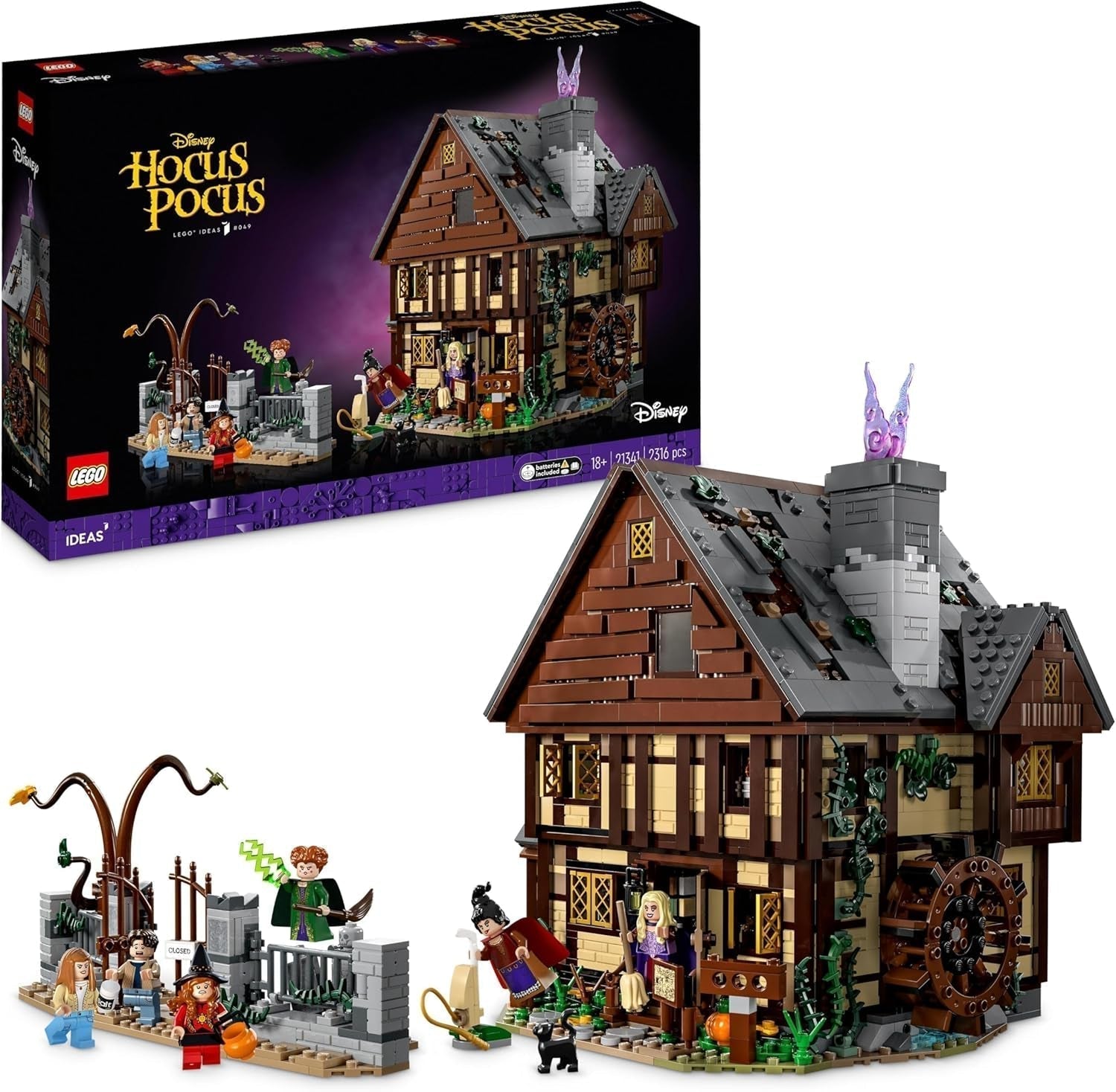 LEGO Ideas Hocus Pocus: Dom czarownicy sióstr Sanderson, zestaw kolekcjonerski dla dorosłych z domem, 6 minifigurek i akcesoria, kobiety i mężczyźni 21341 Zestawy do budowania Besuche den LEGO-Store wielokolorowy