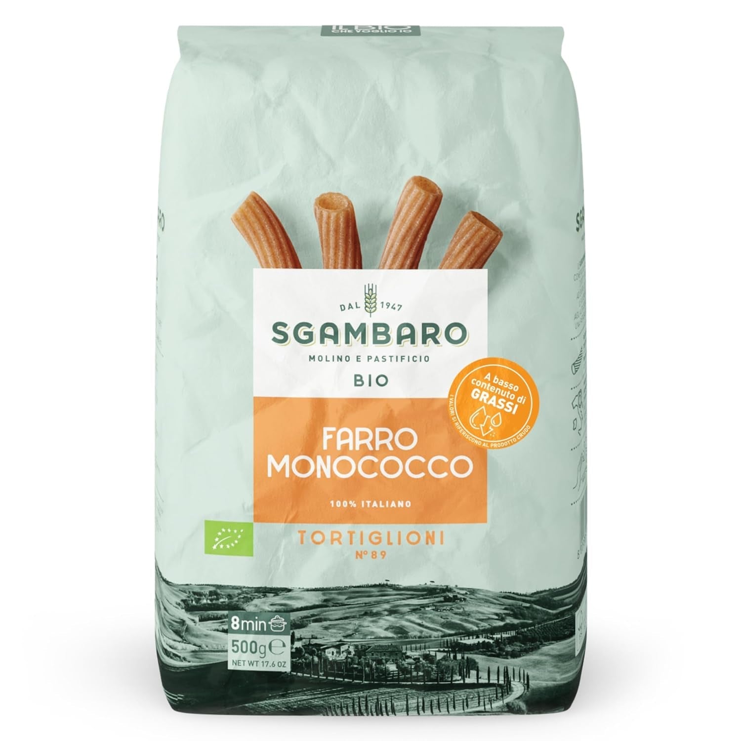 Ekologiczny Makaron Tortiglioni Nr 89 - 500g Makaron pszenny o obniżonej zawartości tłuszczu – Niska zawartość tłuszczu – Źródło błonnika i białka