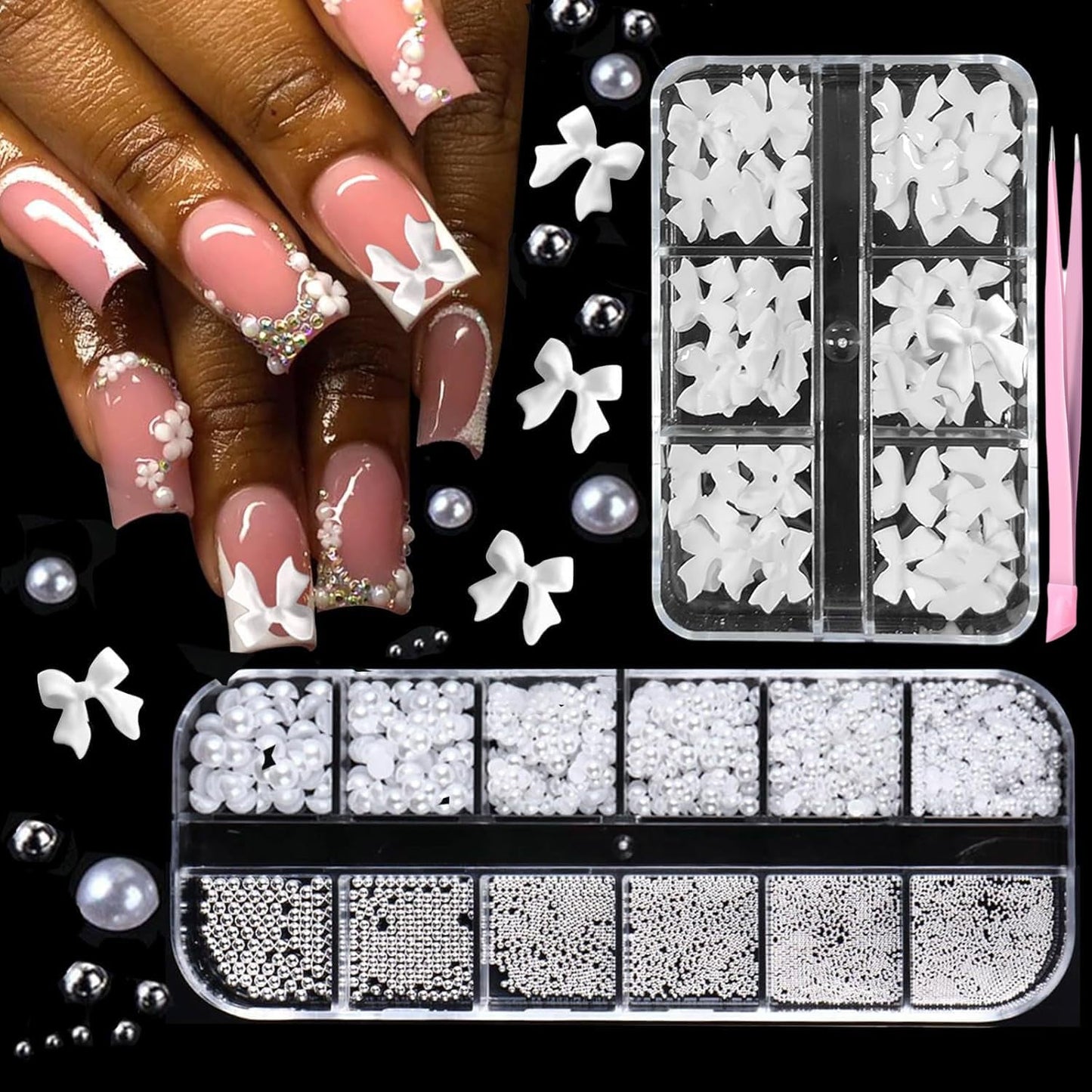 GZMAYUEN 920 szt. Złoto srebro Flatback Perlen Für Nägel, Halbrunde Weiße Beige Nail Perlen, Kleine Halbrunde Flatback Perlen Für DIY Nail Art Decor
