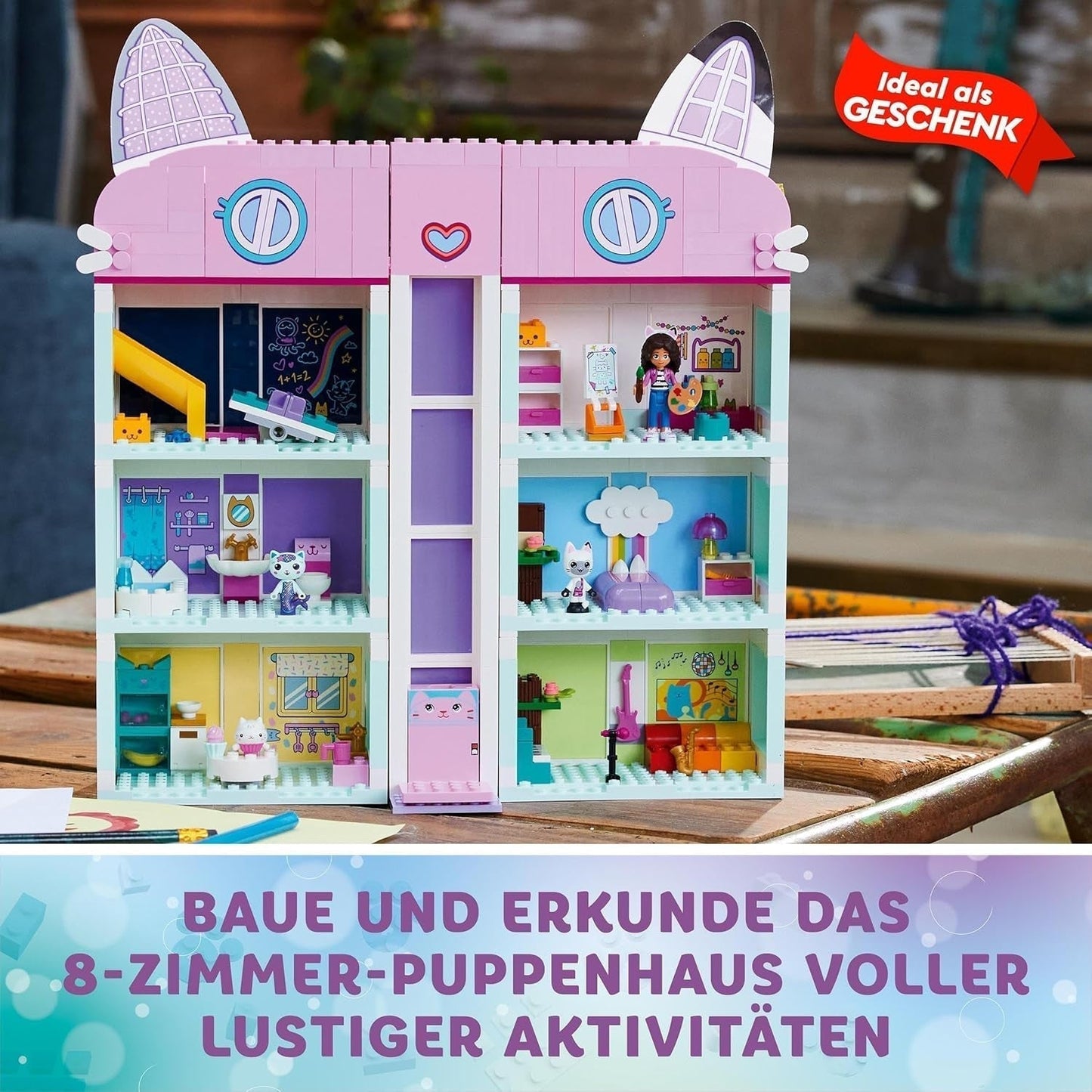 Lego 10788 Domek dla lalek Gabby, 8 pokoi i 4 piętra Domek dla lalek Gabby z figurkami Pandi, Surykatki i Kuchi oraz akcesoriami, prezent dla 4-letnich dziewcząt, chłopców i dzieci Zestawy do budowania Besuche w sklepie LEGO