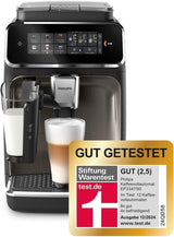 Automatyczny ekspres do kawy PHILIPS seria 3300 - 6 napojów, nowoczesny kolorowy ekran dotykowy, system przygotowania mleka LatteGo, SilentBrew, młynek 100% ceramiczny, filtr AquaClean. Czarny chrom (EP3347/90)