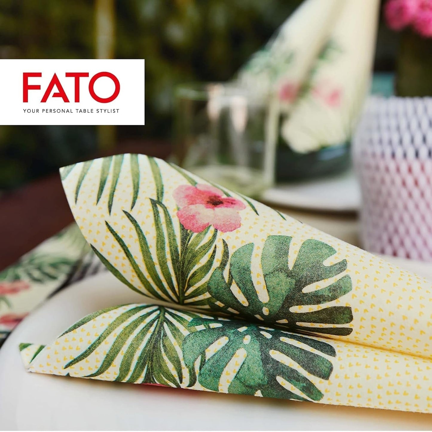 Fato - Serwetki papierowe suche, airlaid, efekt tekstylny, opakowanie 50 serwetek, 40X40 złożone w formacie 4, Tropicana Decor