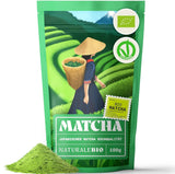 Naturalebio BIO Herbata zielona w proszku 100 g. Do gotowania i pieczenia. Oryginalna japońska matcha. Zielona herbata z Japonii, wegańska, bezglutenowa i bez GMO. Naturalny produkt organiczny.