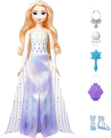 Mattel Disney Zestaw lalek Elsa Fashion Queen Ice, Spin & Reveal z 11 niespodziankami, w tym 5 akcesoriów, 5 naklejek i sceną do zabawy, inspirowaną filmem Disneya, HTG25 Naty Shop Dolls