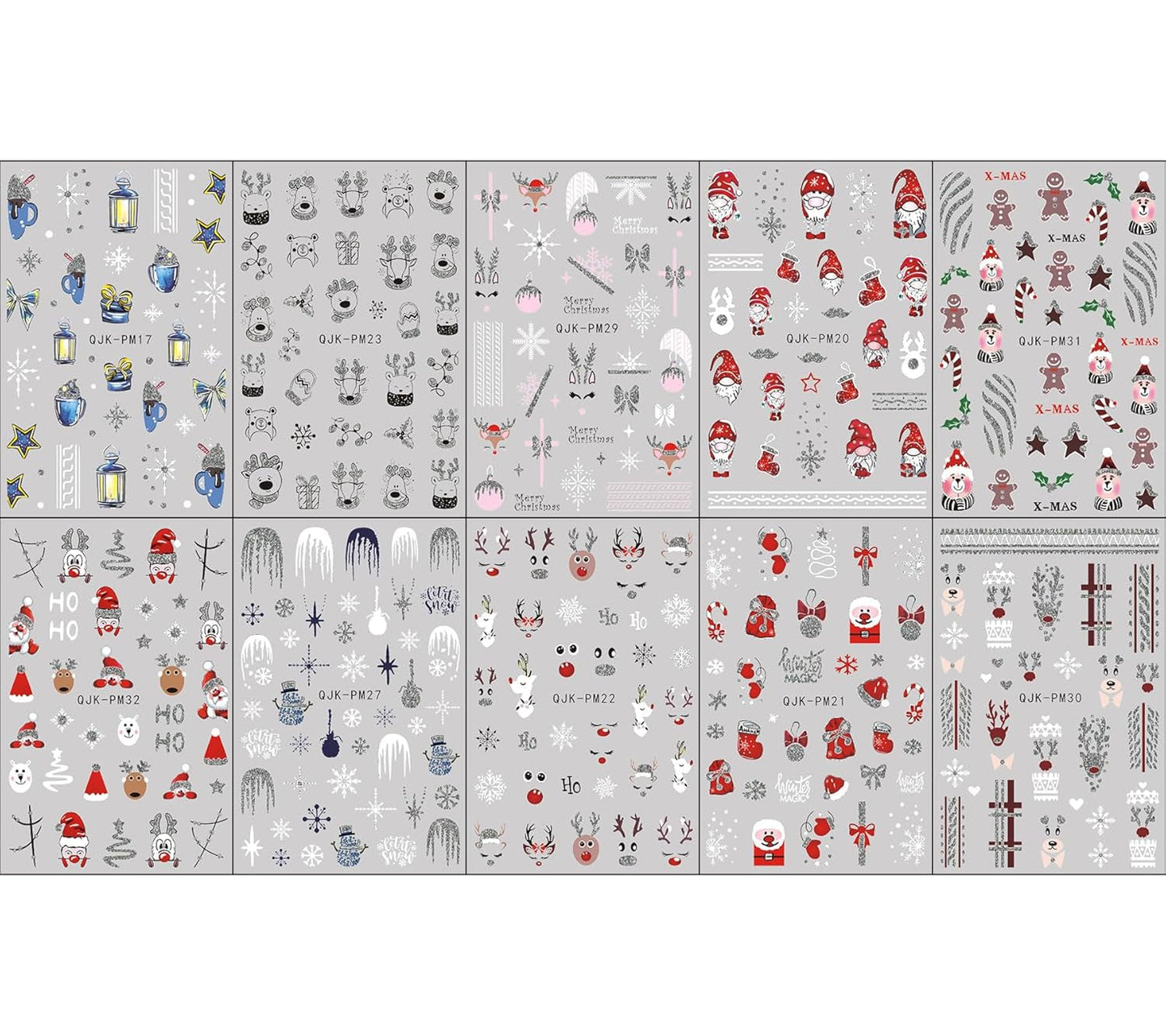 JMEOWIO Nagelsticker Glitzer Weihnachten 10 Blatt Nail Art Naklejka Selbstklebend Nagelaufkleber Schneeflocken Zimowa dekoracja Nageldesign Zubehör