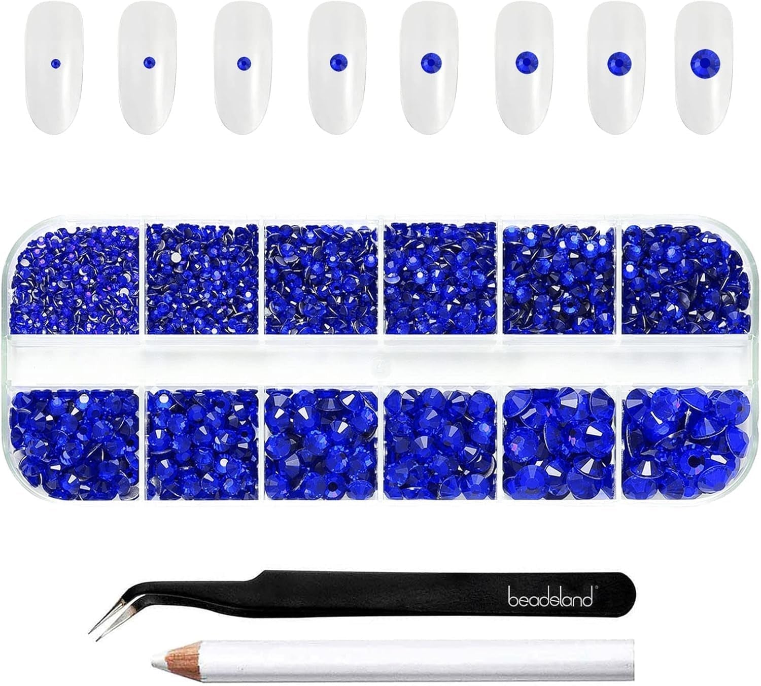 Beadsland 2500 szt. Glas Nailart Strasssteine ​​​​Kristall Flatback Edelsteine ​​​​Runde, ​​Für Handwerk Gemischt 8 Größen SS4 ~ SS30 Mit Picking Pinzette Und Stift (Kristall Weiss)