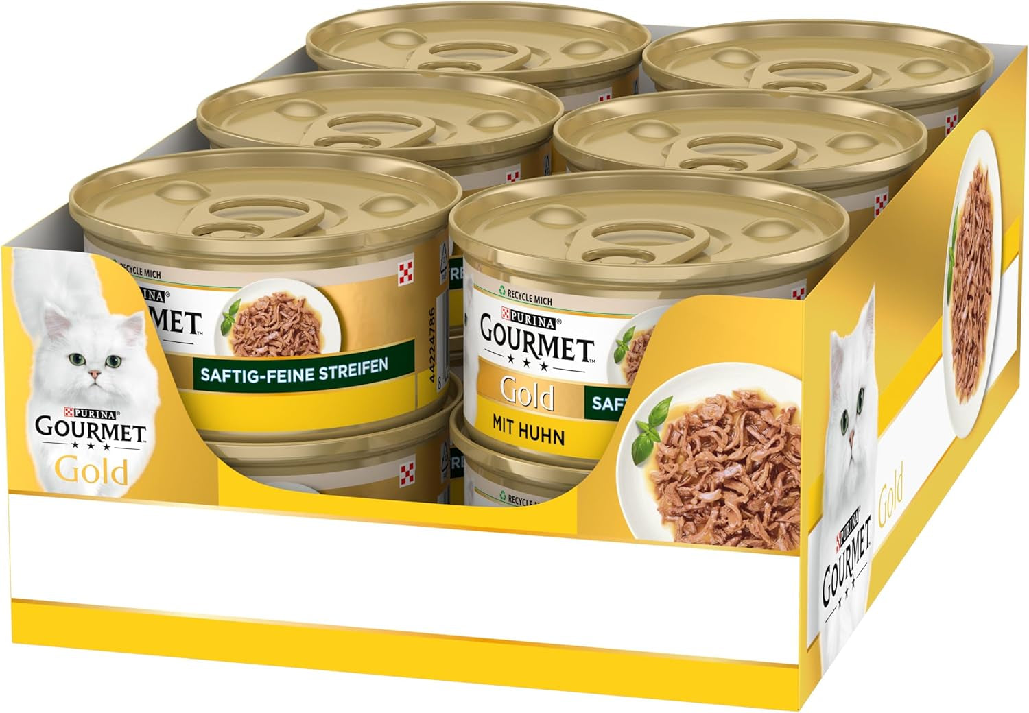 Gourmet Gold Soczyste cienkie paski, mokra karma dla kotów z kurczakiem, opakowanie 12 szt. (12 x 85 g)