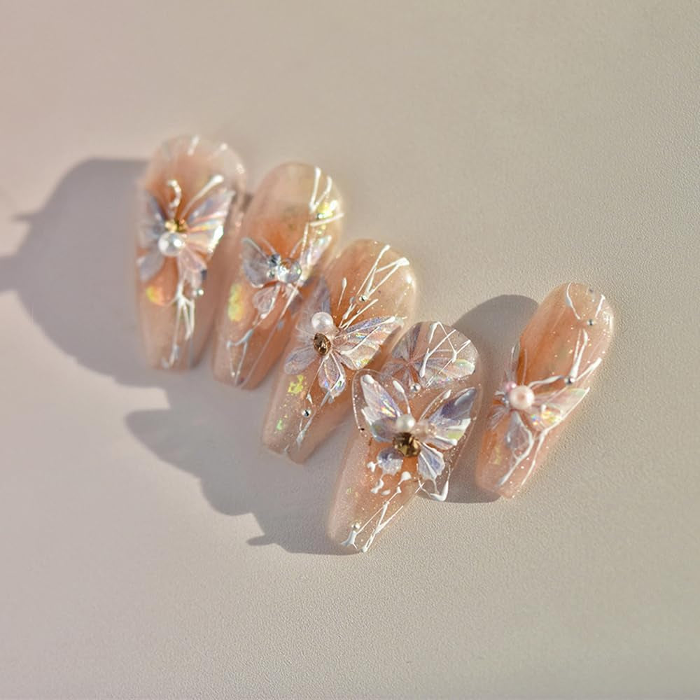 Glänzend Aurora Shell Schmetterling Nagelsticker Selbstklebend,Erleichterung Schmetterlinge Nail Naklejka Rosa Laser Schmetterling Nagelaufkleber Für Frauen Nageldesign Zubehör Nagel Zubehör Nail Art