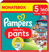 Pieluszki Pampers Paw Patrol Spodnie rozm. 5 (12-17Kg) Baby-Dry, Junior z kieszenią Stop and Protect, MIESIĘCZNE BOX, 160 pieluszek Naty Shop 5 (160 sztuk) Nowość