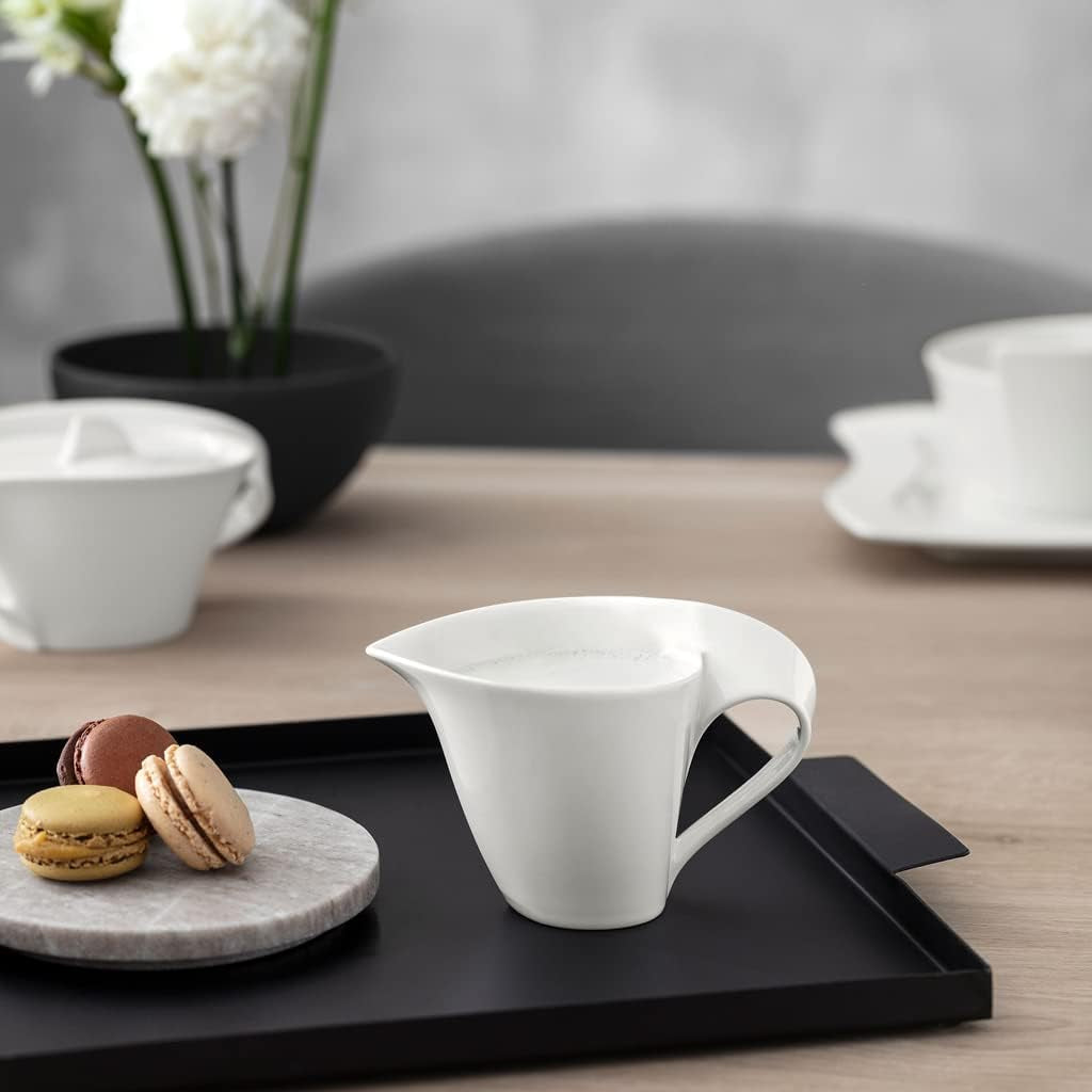 Dzbanek na mleko NewWave Villeroy & Boch, karton na mleko z zakrzywionym uchwytem, ​​porcelana premium, można myć w zmywarce i używać w kuchence mikrofalowej, biały, 200 ml