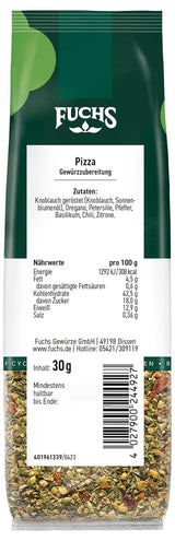 Fuchs Gewürze - Pizza Gewürzzubereitung w nadającym się do recyklingu Nachfüllbeutel, Gewürzmischung mit Italianen Kräutern, idealna do Bruschetty - 30 g