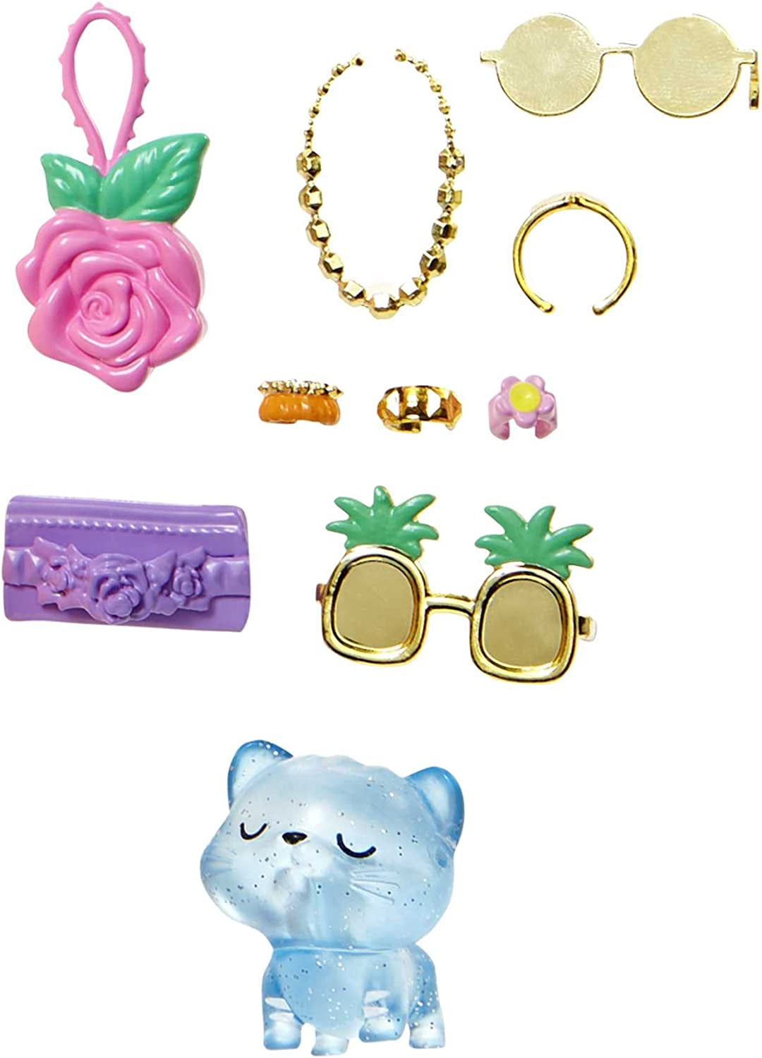 Barbie Extra Fancy, kurvige Langen erdbeerblonden Haaren, zweiteiliges Outfit, Blaue Katze, rosa Handtasche, Ananas-Sonnenbrille, inkl Puppe, als Geschenk geeignet, HHN14