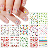JMEOWIO Süße Nagelsticker Für Kinder 14 Blatt Nail Art Naklejka Selbstklebend Nagelaufkleber Regenbogen Blumen Frucht Dekoration Nageldesign Zubehör
