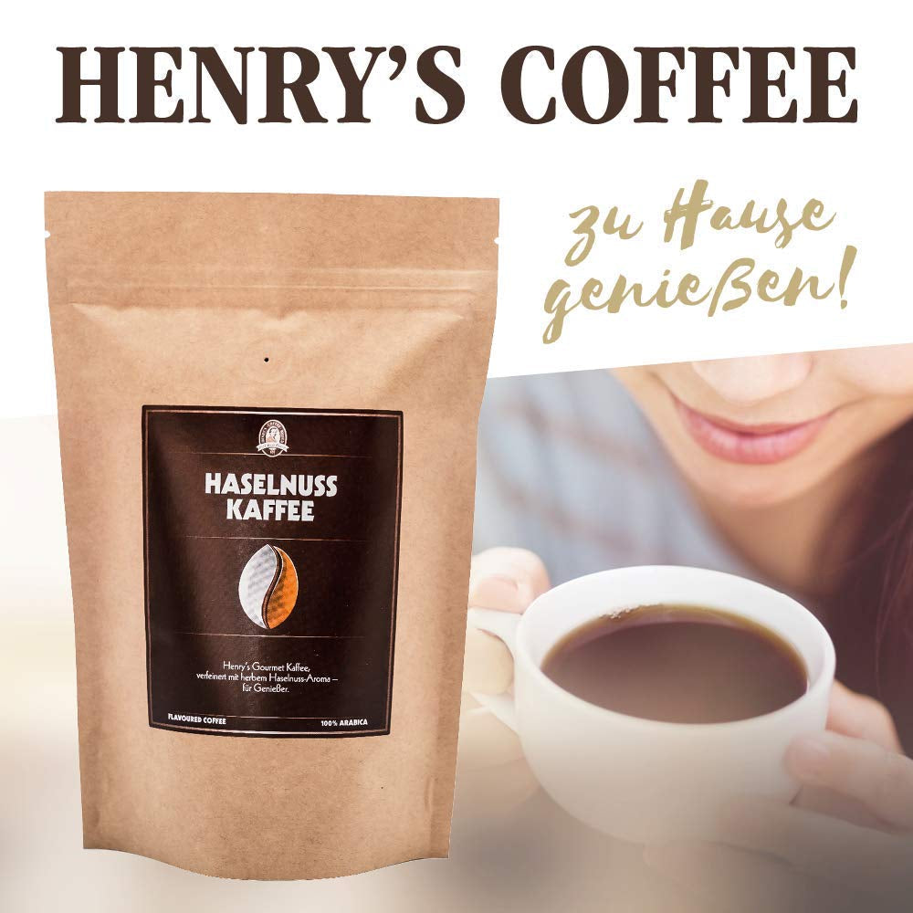 Kawa Henry's z orzechami laskowymi 1000g - Wyrafinowana kawa dla smakoszy o najlepszych smakach - palona ręcznie - ziarna kawy premium
