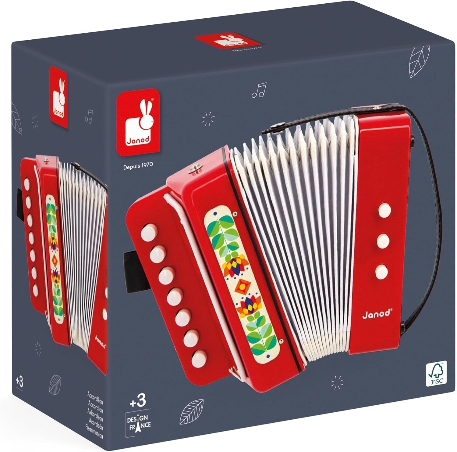 Janod - Akordeon Gioia - Instrument muzyczny dla dzieci - Odgrywanie ról i wczesna edukacja muzyczna - Z paskiem - Od 3 lat, J07654 Jucarii Bebe Naty Shop