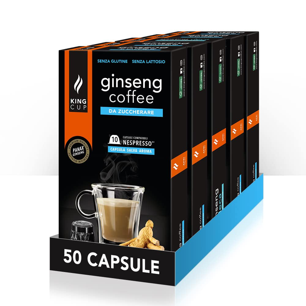 - 5 opakowań z 10 kapsułkami żeń-szenia Zuckerfreier, 50 kapsułek w 100% kompatybilnych z napojem Nespresso-System von Ginseng, bezglutenowym i bez laktozy