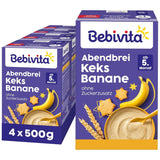 Wieczorna owsianka z ciastkami i bananami (4x500g), kaszka mleczna od 5 miesiąca, bez dodatku cukru, z cennymi minerałami i witaminami, bardzo sycąca