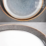 Moritz & Moritz TARENTO 24-częściowy zestaw obiadowy dla 6 osób, szary - Elegancki zestaw talerzy z kamionki wysokiej jakości - Zestaw obiadowy zawiera 6 talerzy obiadowych, 6 talerzy deserowych, 6 talerzy obiadowych i 6 filiżanek